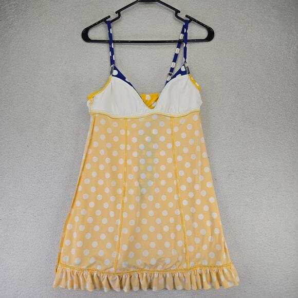 Betsey Johnson Retro Swim Dress Womens M Polka Dot Yellow Blue Cover Up Pin Up - Picture 10 of 10